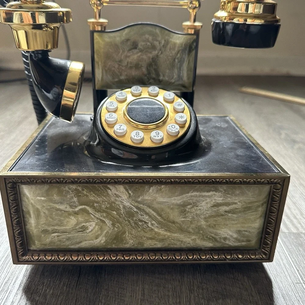 Vtg Marble Onyx Alabaster Rotary Telephone Dial Phone w/ Double Bells Untested - Picture 2 of 13